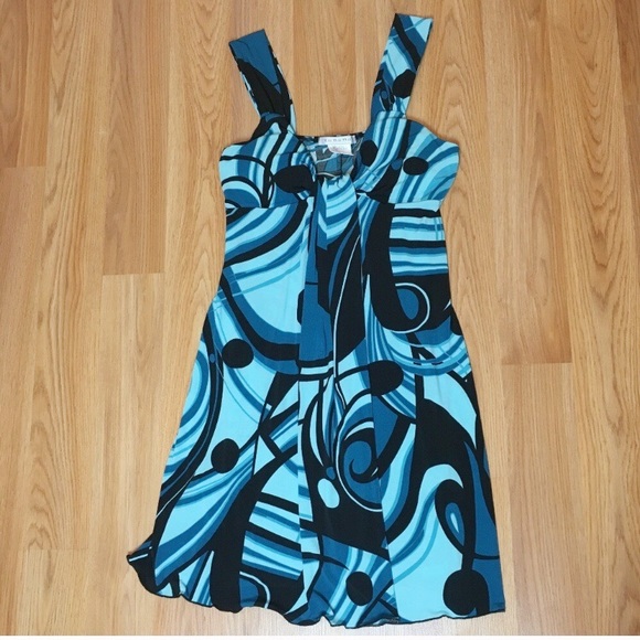 La Belle Blue and Black Swirl Printed Formal Dress Size L - Picture 1 of 4